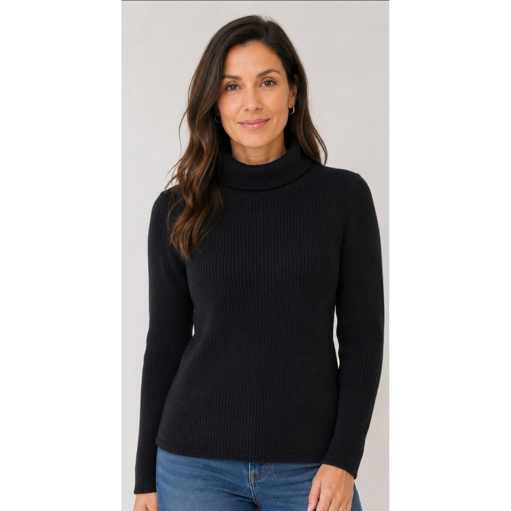 Ralph Lauren Turtleneck Sweater 100% Cotton Black Ribbed Womens XSmall